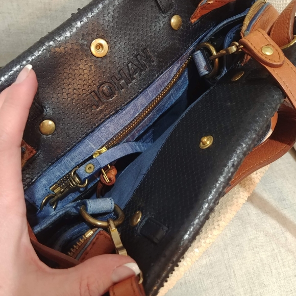 Jerome Dreyfuss "Johan" tricolor genuine python & leather crossbody satchel - Picture 6 of 16